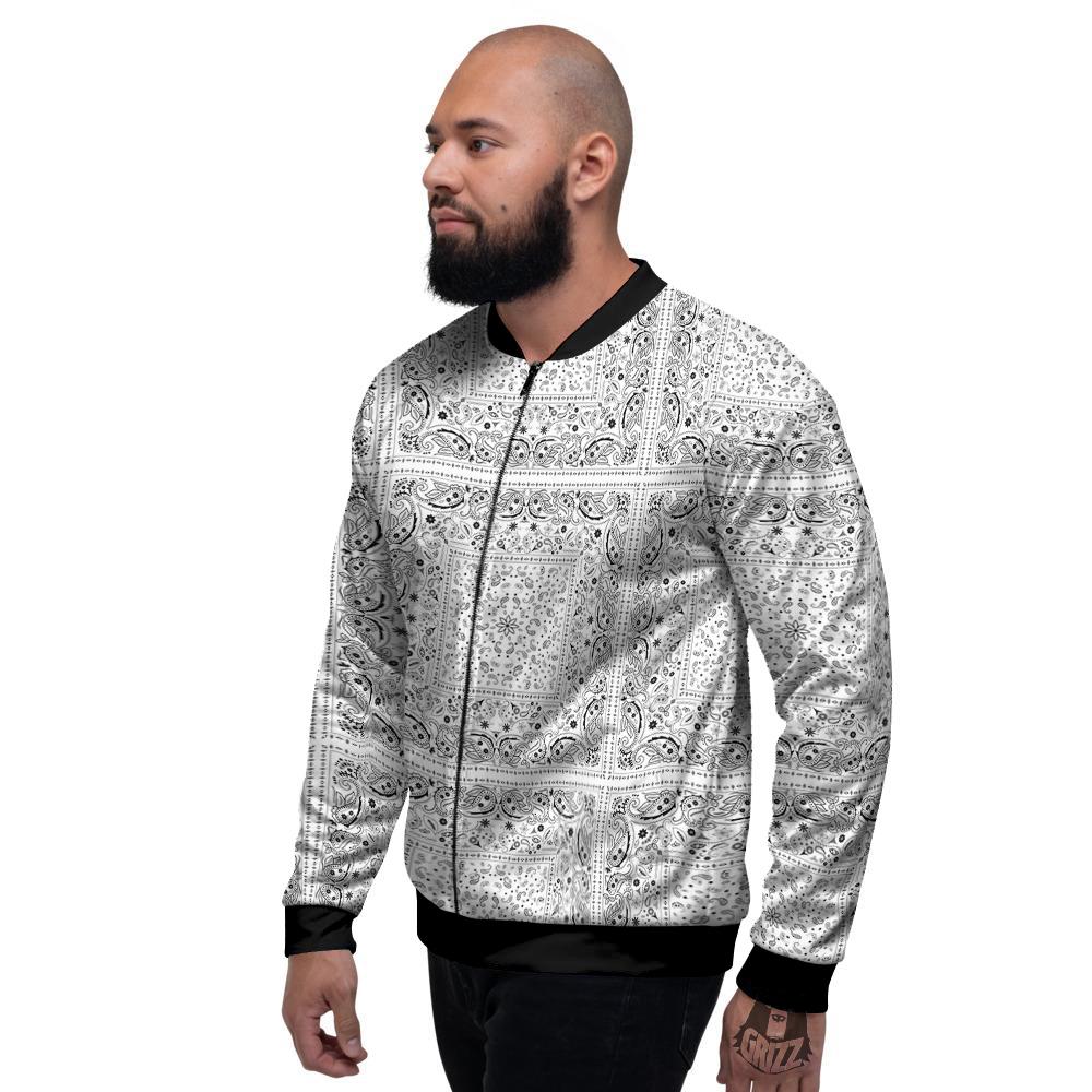 Bandana White Paisley Print Pattern Men's Bomber Jacket-grizzshop