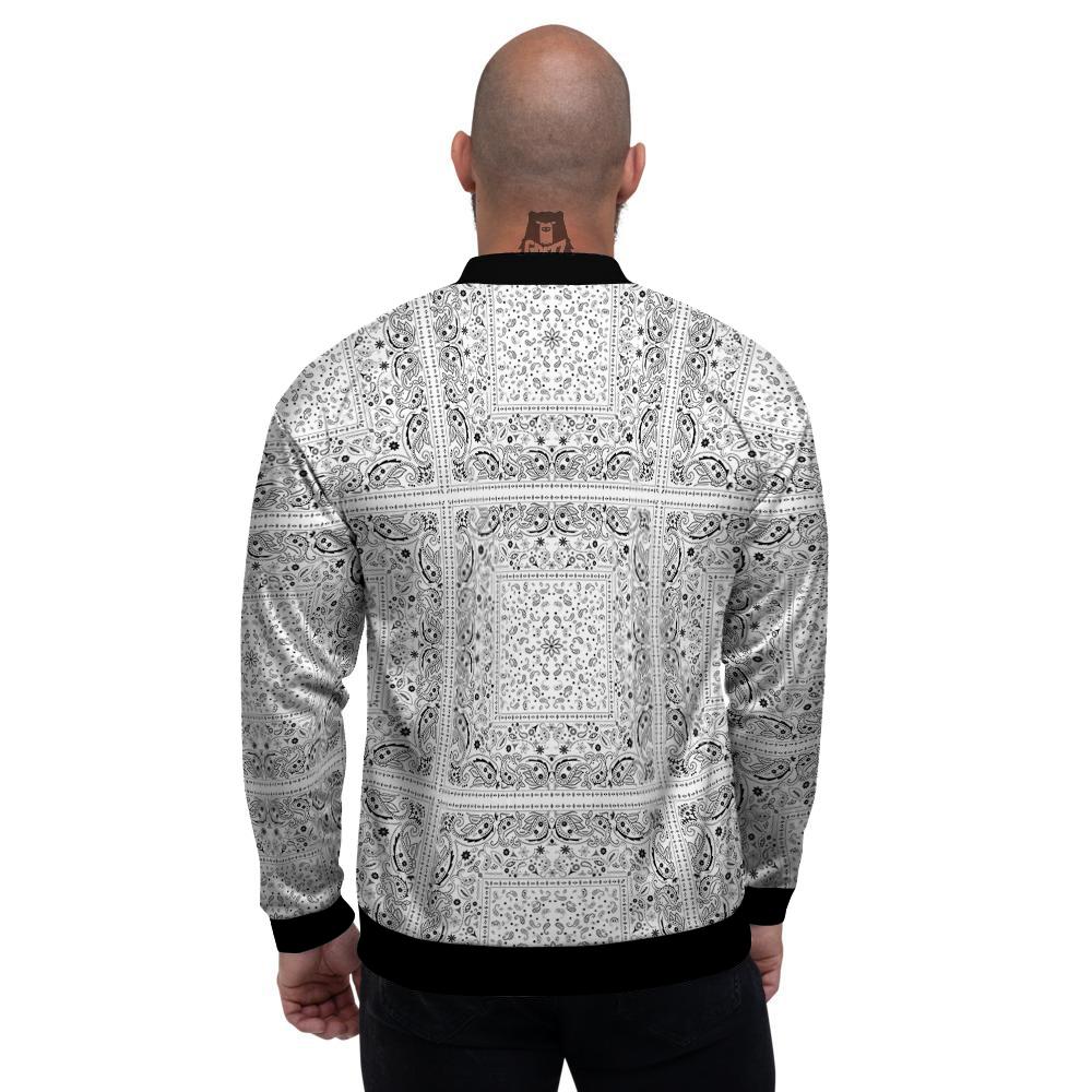 Bandana White Paisley Print Pattern Men's Bomber Jacket-grizzshop