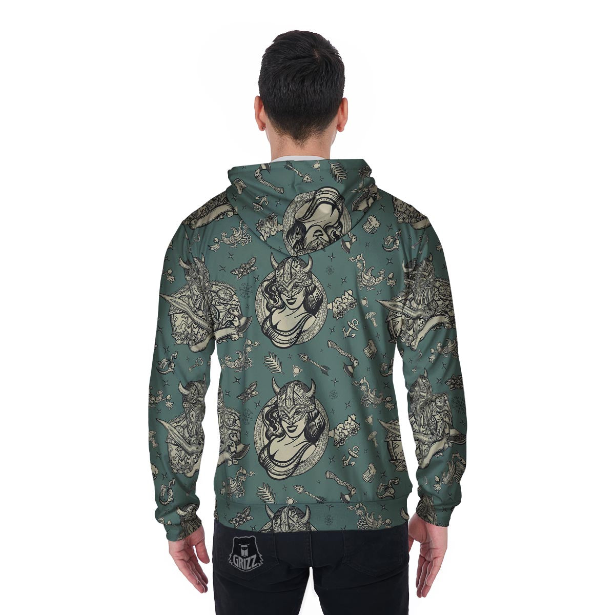 Barbarian Warrior Viking Norse Men's Zip Up Hoodie-grizzshop