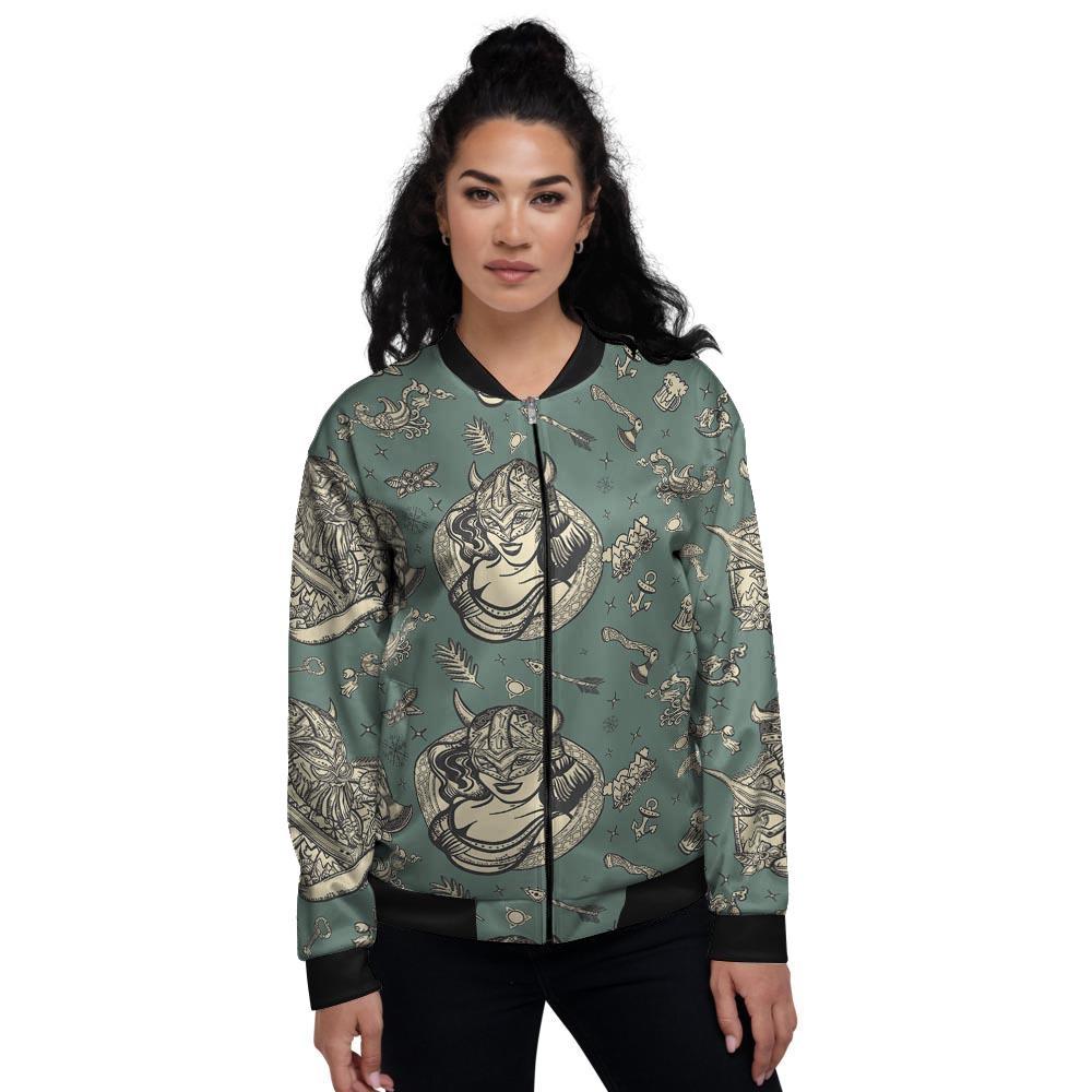 Barbarian Warrior Viking Norse Women's Bomber Jacket-grizzshop