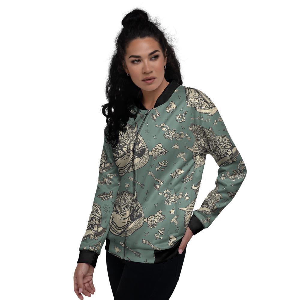 Barbarian Warrior Viking Norse Women's Bomber Jacket-grizzshop