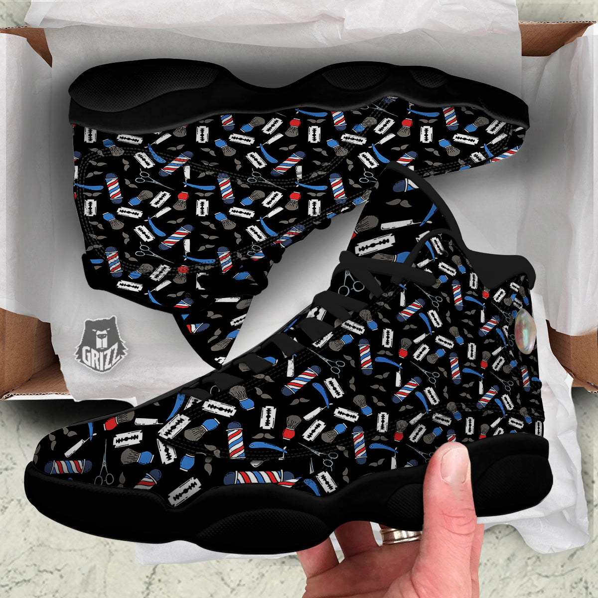 Barber Equipment Print Pattern Black Basketball Shoes-grizzshop