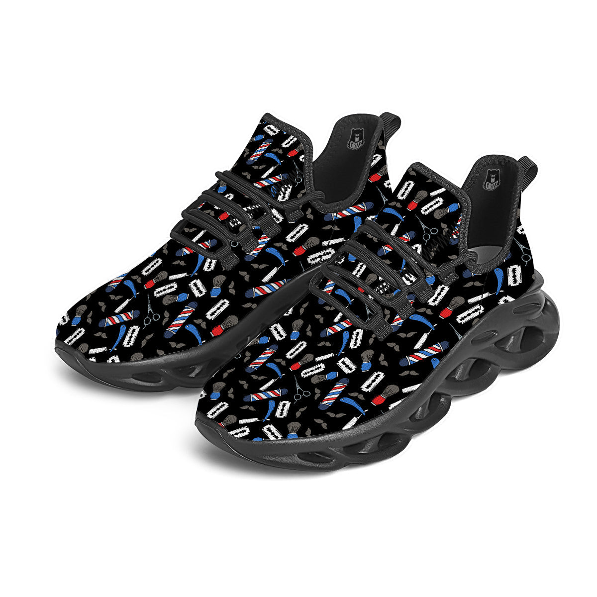 Barber Equipment Print Pattern Black Running Shoes-grizzshop