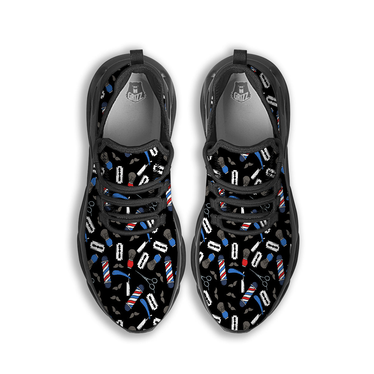 Barber Equipment Print Pattern Black Running Shoes-grizzshop