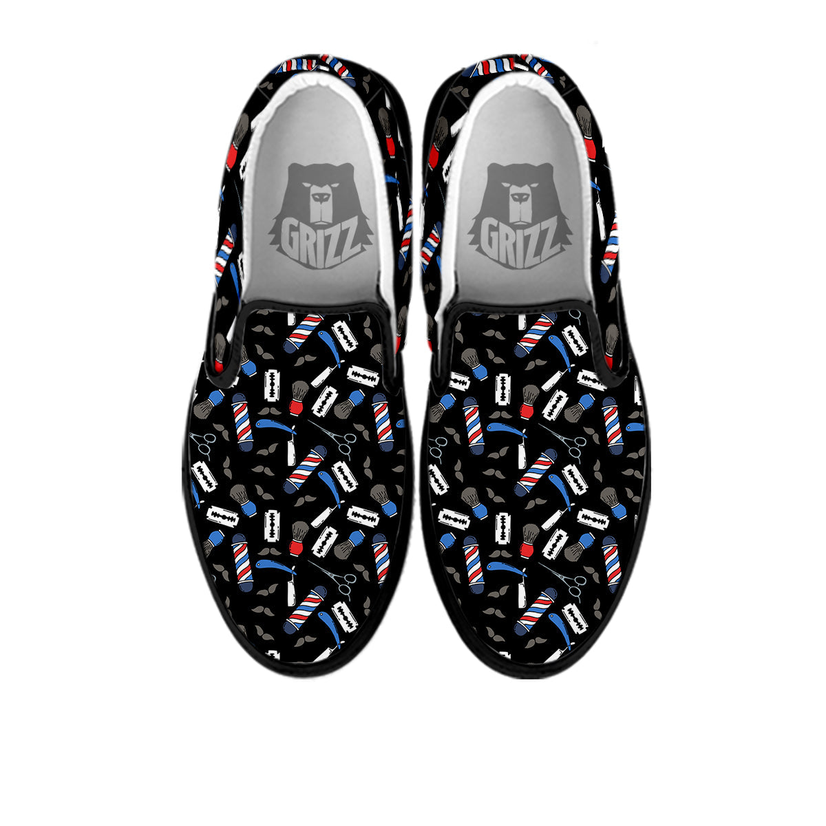 Barber Equipment Print Pattern Black Slip On Shoes-grizzshop