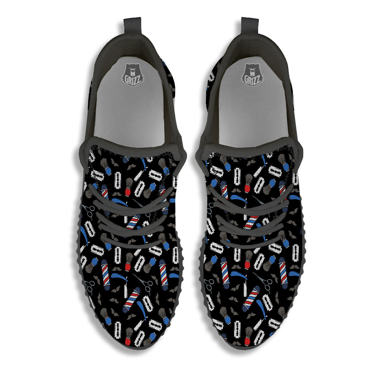 Barber Equipment Print Pattern Black Walking Shoes-grizzshop