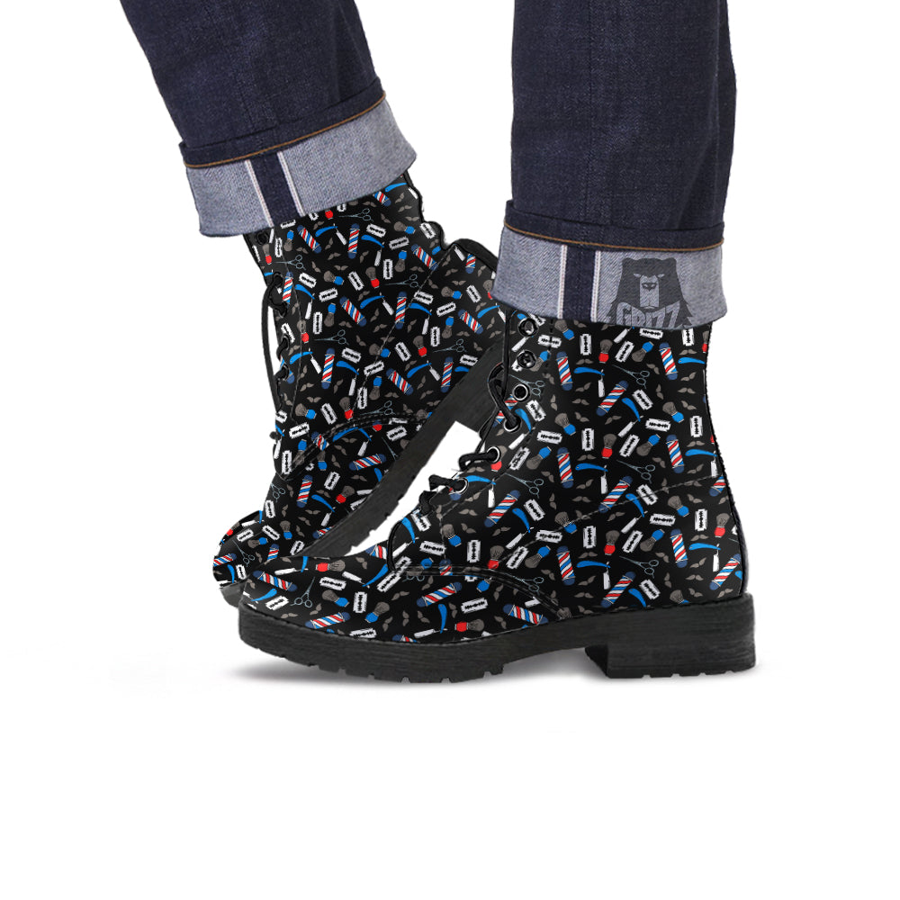 Barber Equipment Print Pattern Leather Boots-grizzshop