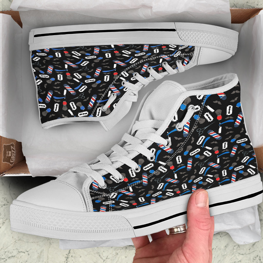 Barber Equipment Print Pattern White High Top Shoes-grizzshop