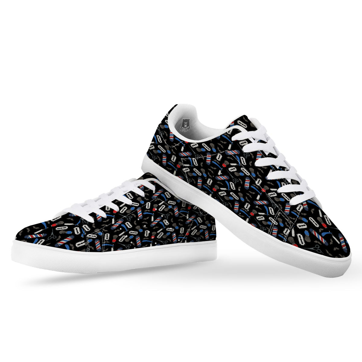 Barber Equipment Print Pattern White Low Top Sneakers-grizzshop