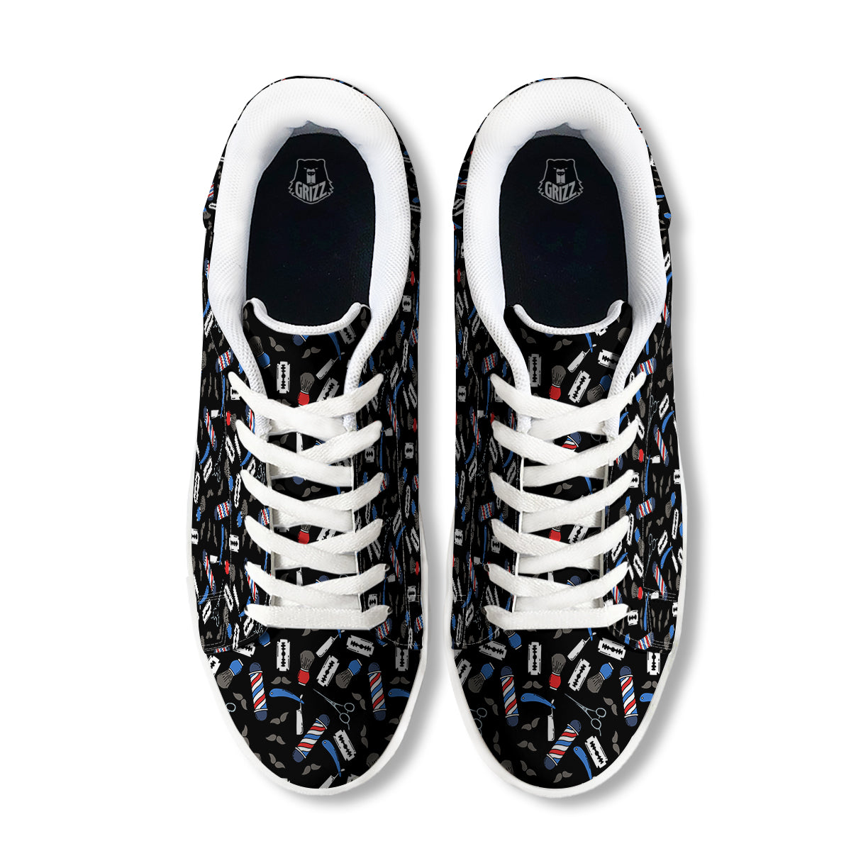 Barber Equipment Print Pattern White Low Top Sneakers-grizzshop