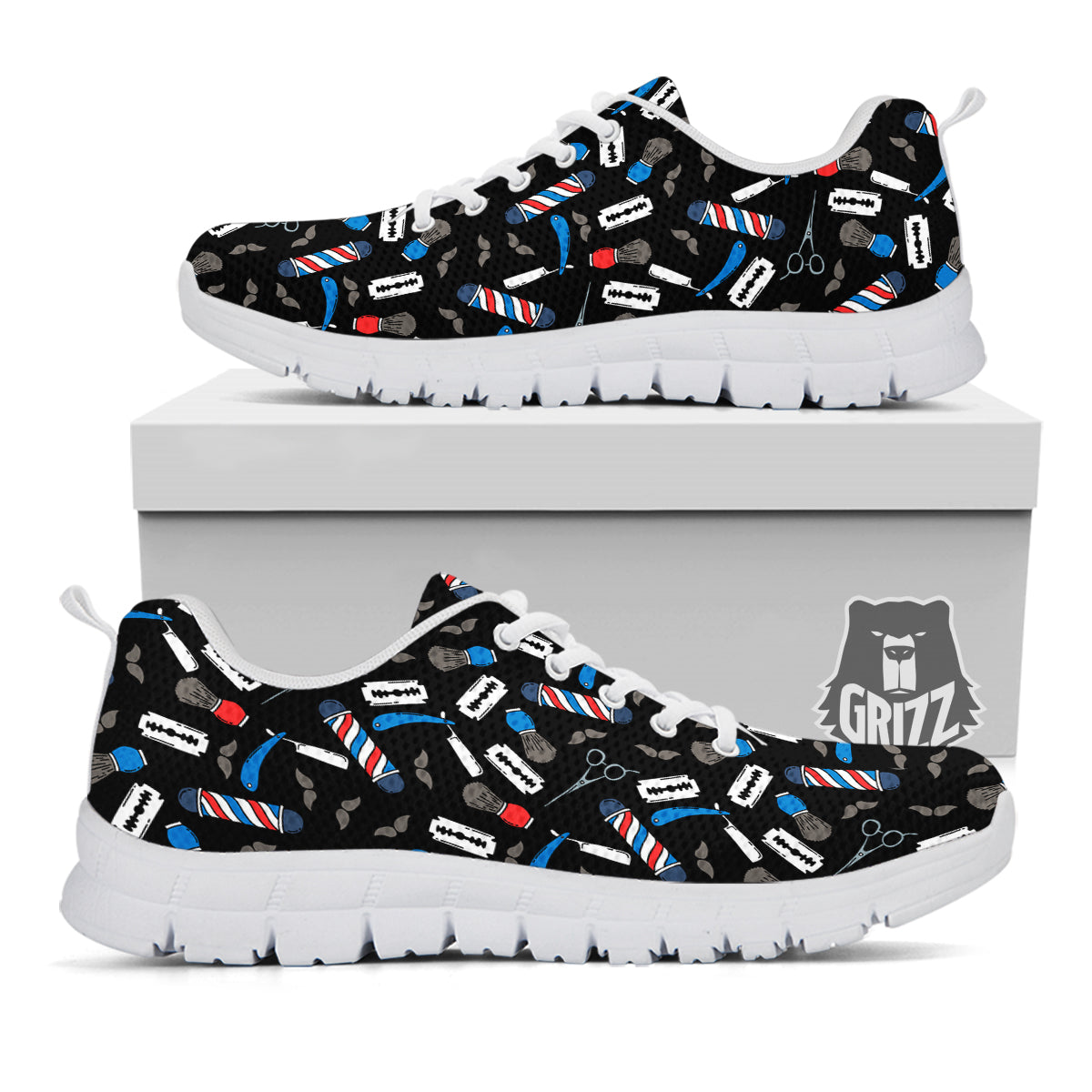 Barber Equipment Print Pattern White Sneaker-grizzshop
