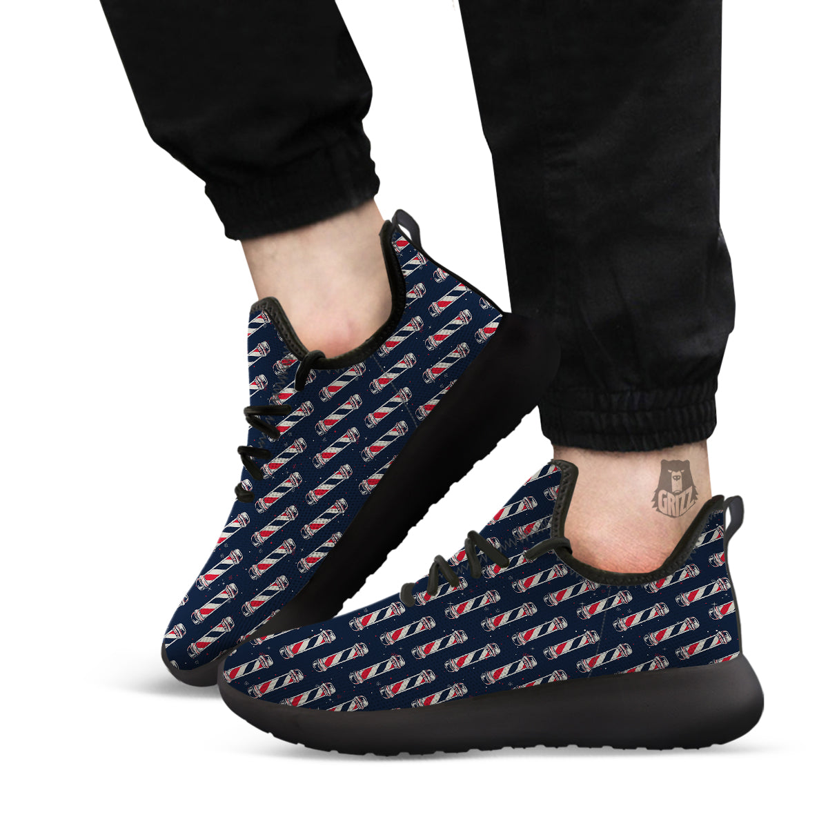 Barber Pole Print Pattern Black Athletic Shoes-grizzshop