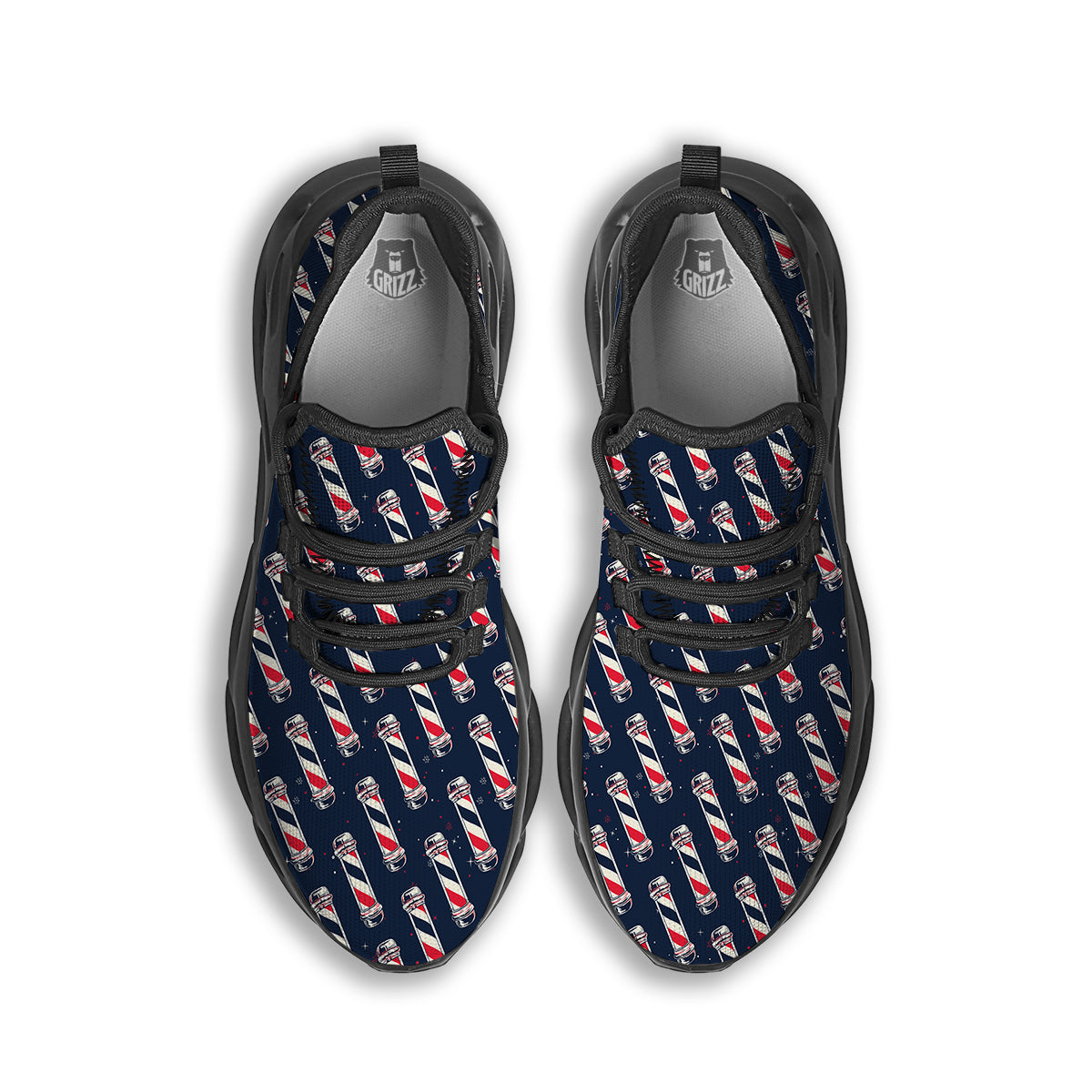 Barber Pole Print Pattern Black Running Shoes-grizzshop