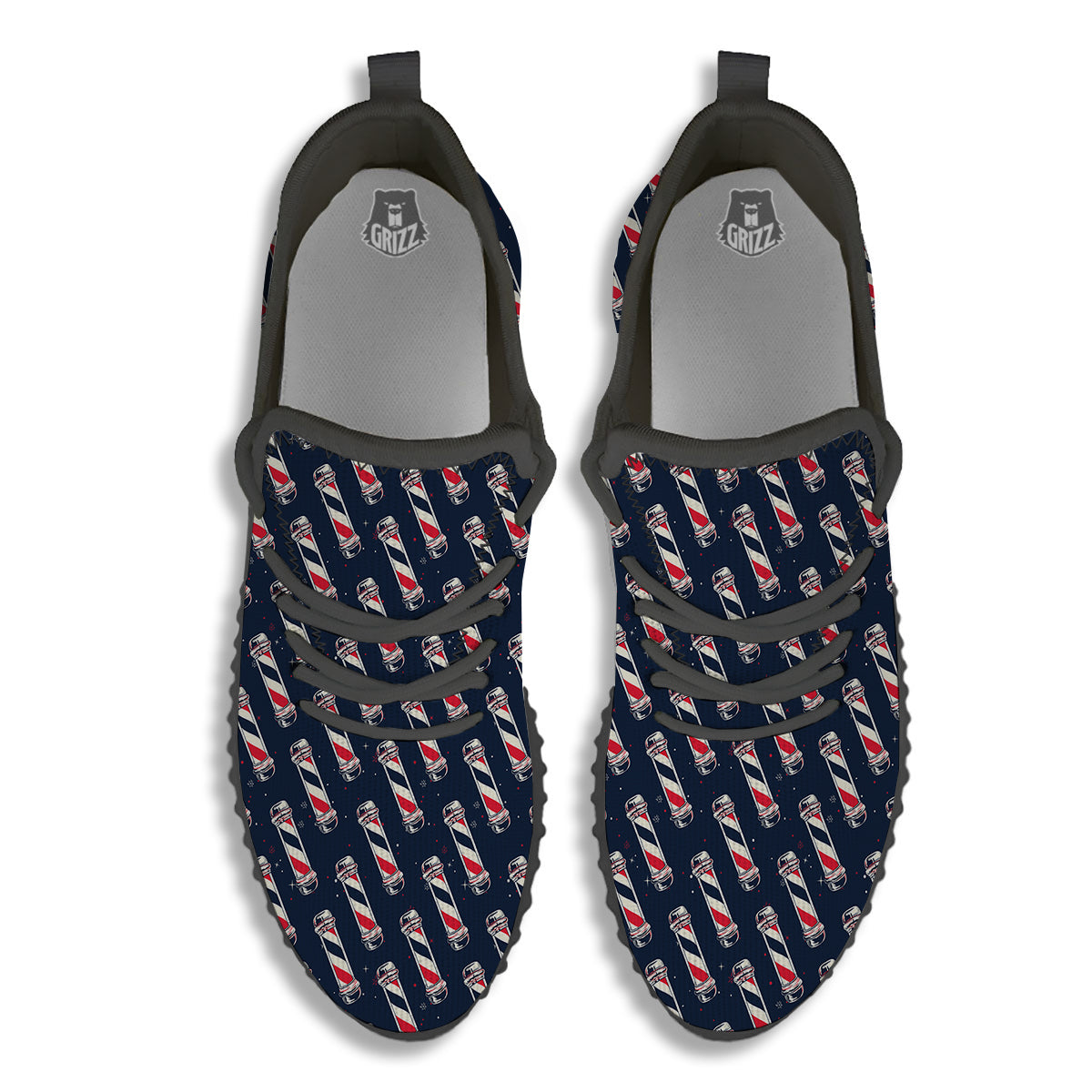Barber Pole Print Pattern Black Walking Shoes-grizzshop