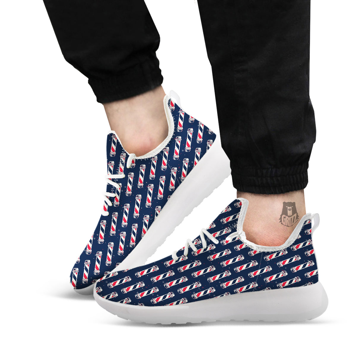 Barber Pole Print Pattern White Athletic Shoes-grizzshop
