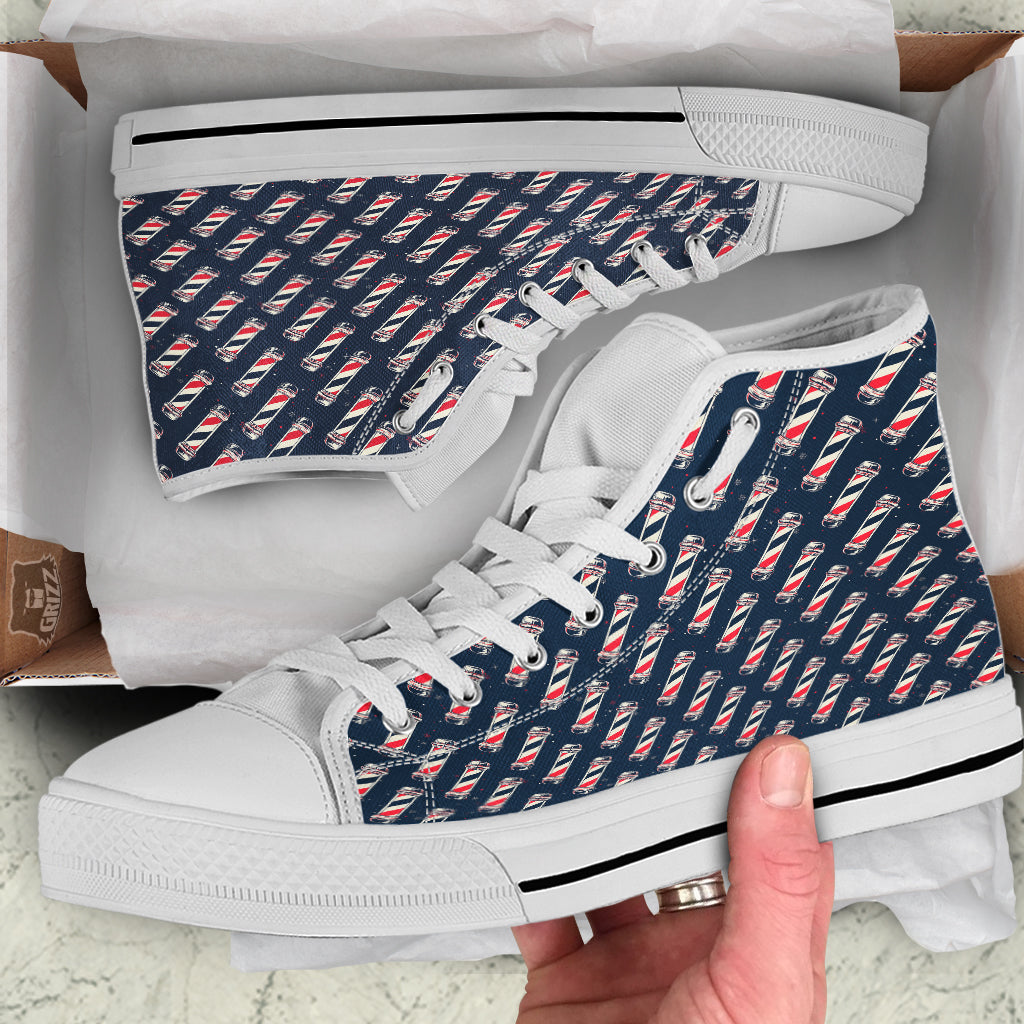 Barber Pole Print Pattern White High Top Shoes-grizzshop