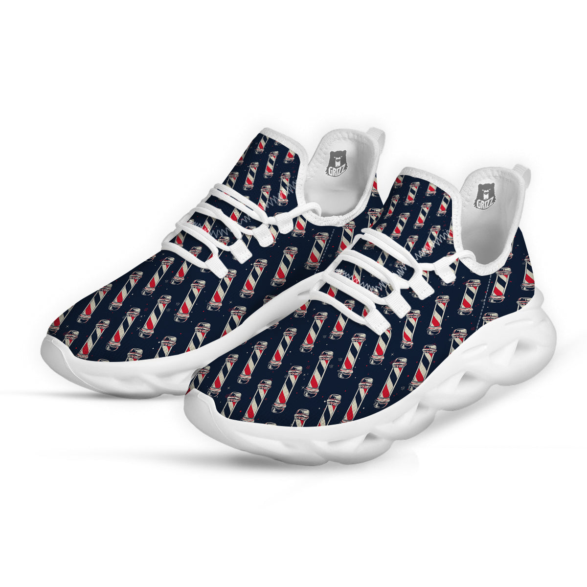 Barber Pole Print Pattern White Running Shoes-grizzshop