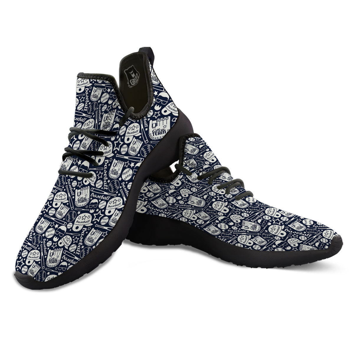 Baseball Black Print Pattern Black Athletic Shoes-grizzshop