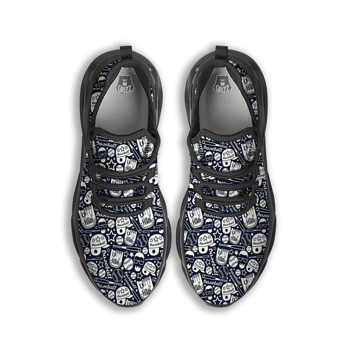 Baseball Black Print Pattern Black Running Shoes-grizzshop