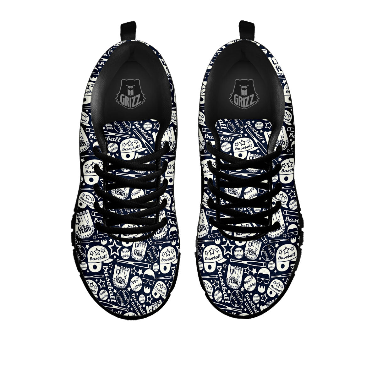 Baseball Black Print Pattern Black Sneaker-grizzshop