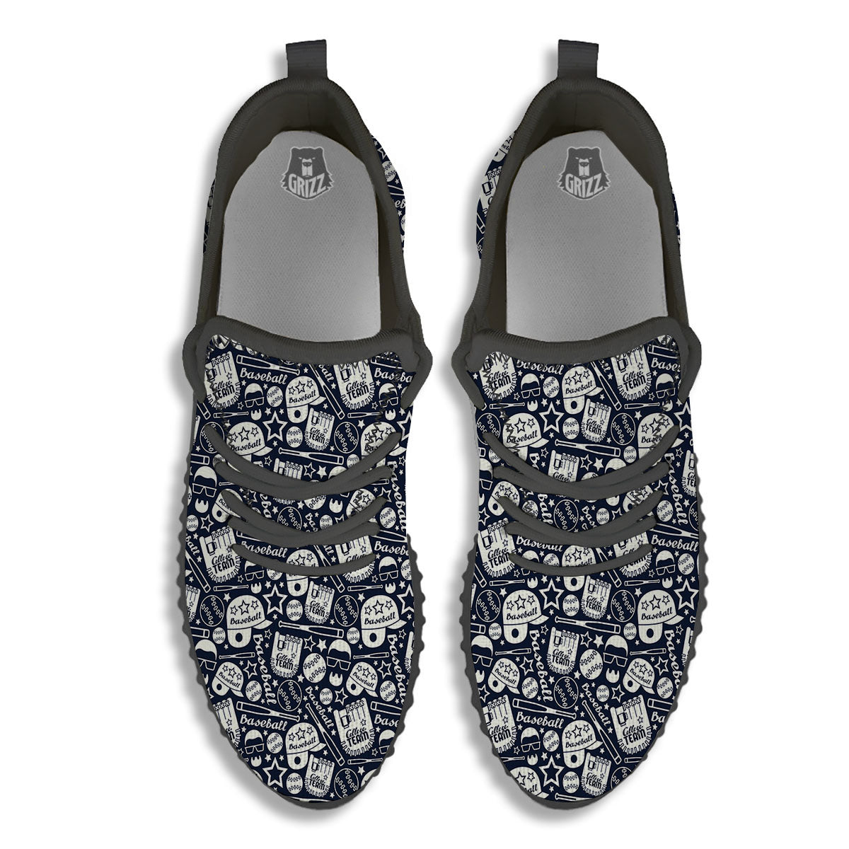 Baseball Black Print Pattern Black Walking Shoes-grizzshop