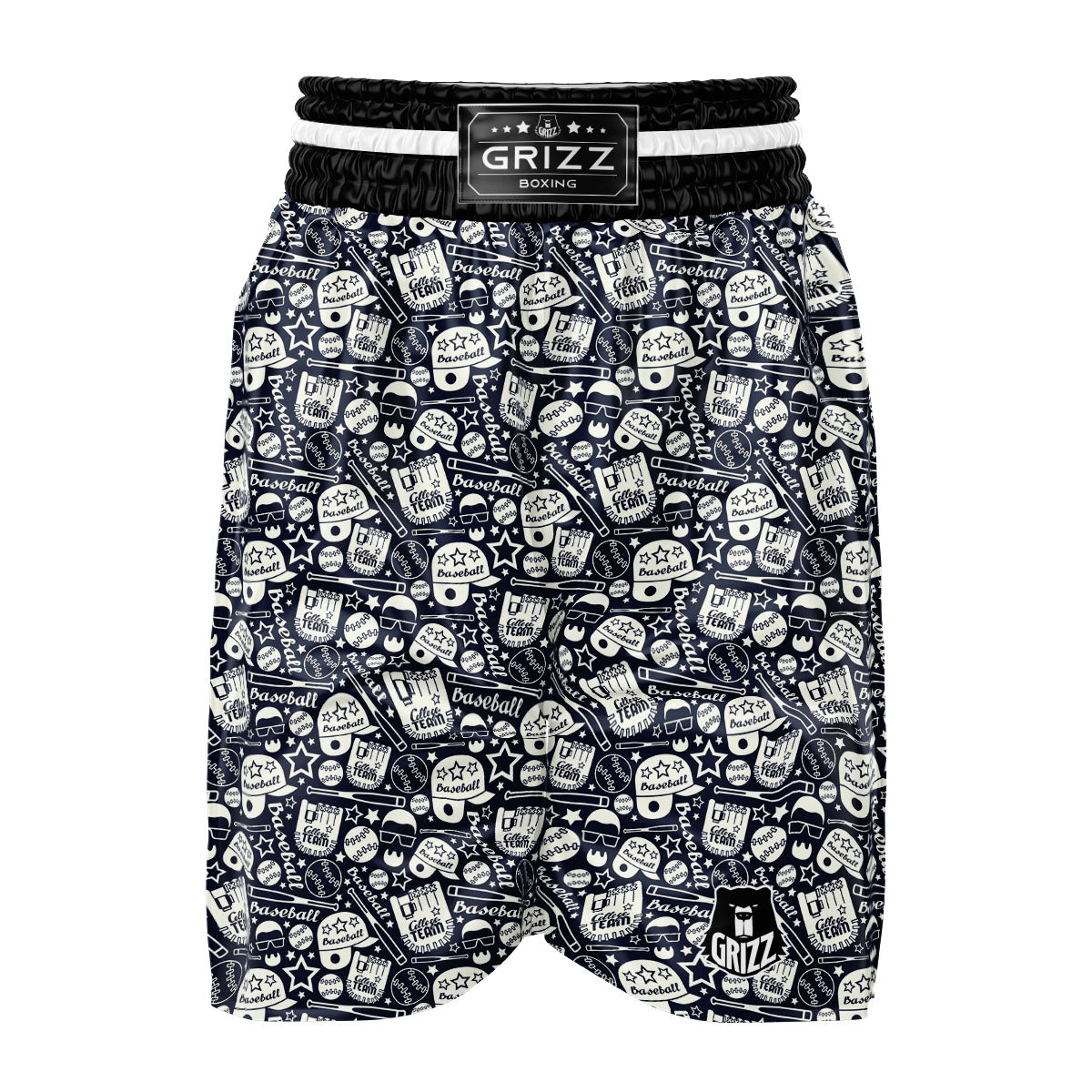 Baseball Black Print Pattern Boxing Shorts-grizzshop