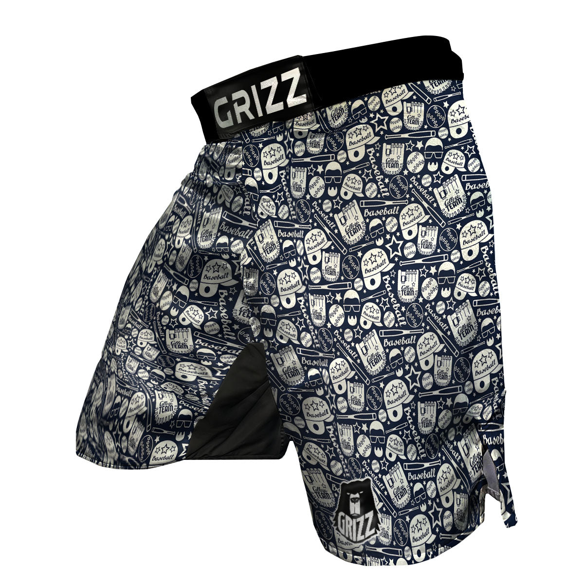Baseball Black Print Pattern MMA Shorts-grizzshop