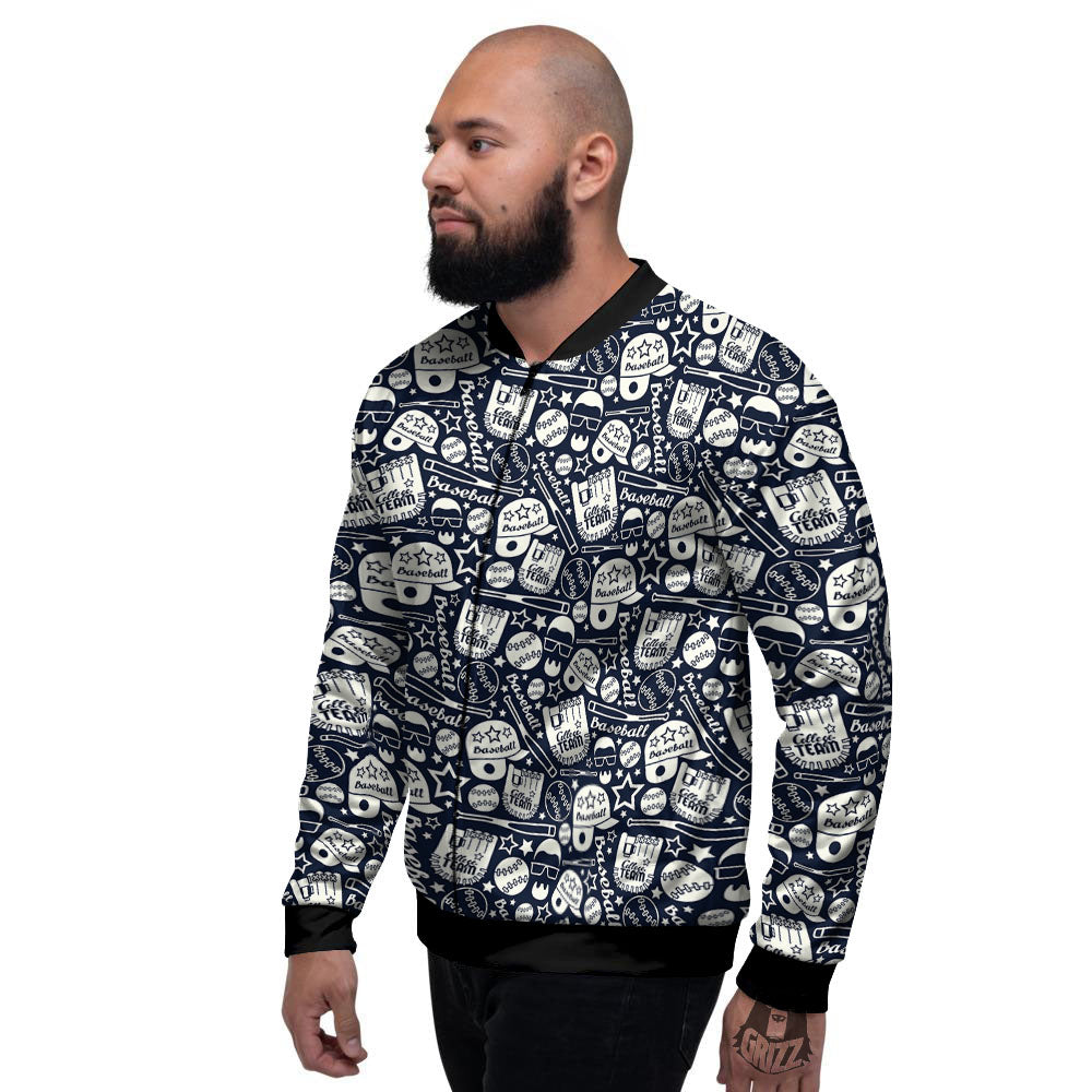 Baseball Black Print Pattern Men's Bomber Jacket-grizzshop