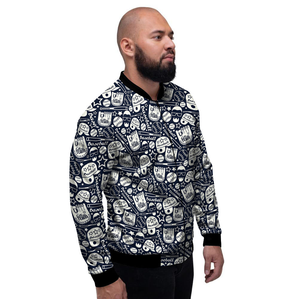 Baseball Black Print Pattern Men's Bomber Jacket-grizzshop