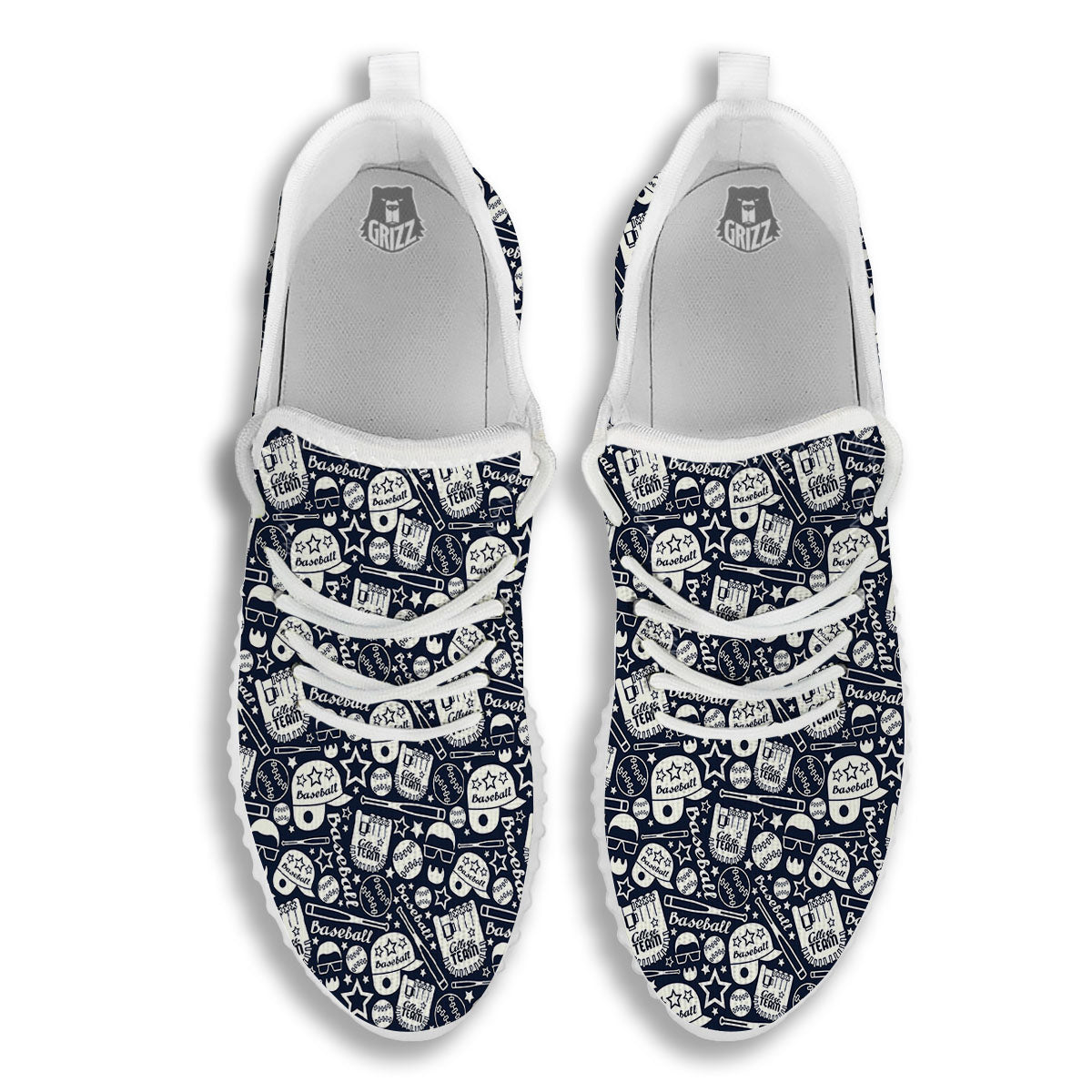 Baseball Black Print Pattern White Walking Shoes-grizzshop