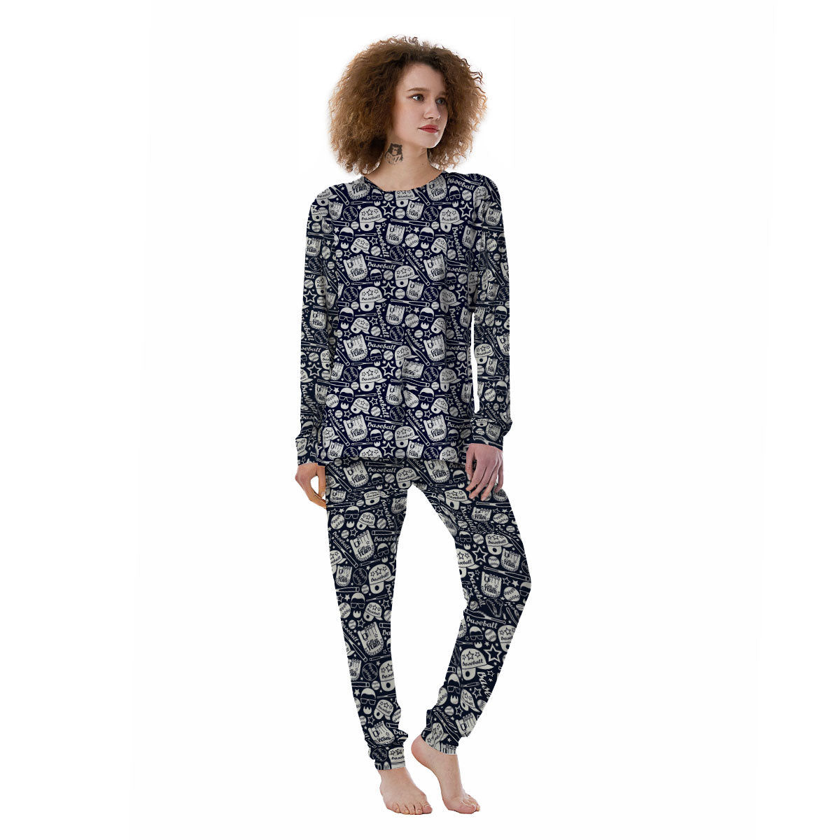 Baseball Black Print Pattern Women's Pajamas-grizzshop