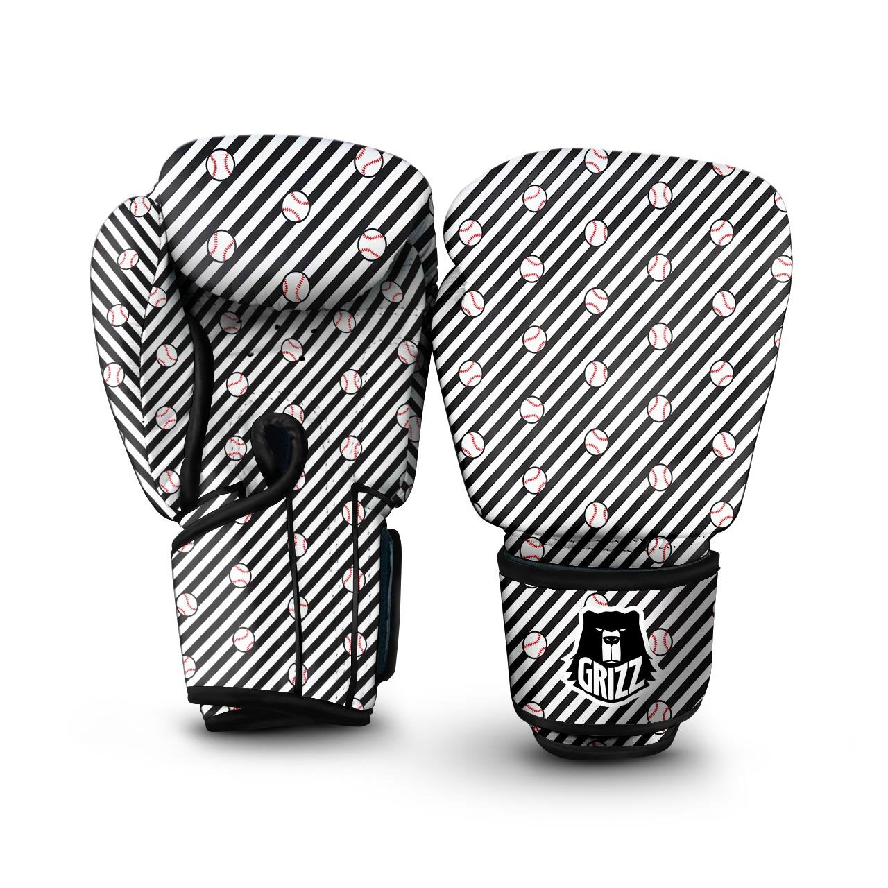 Baseball Black Striped Print Pattern Boxing Gloves-grizzshop