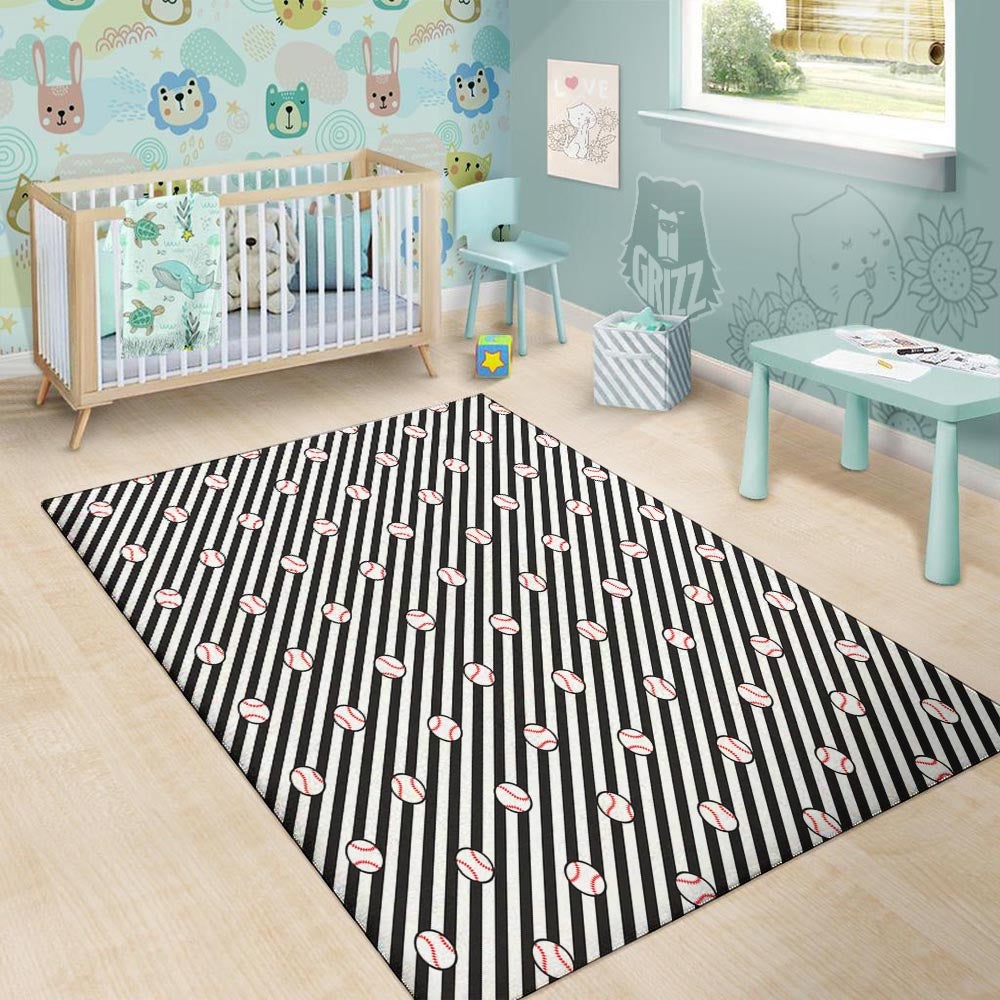 Baseball Black Striped Print Pattern Floor Mat-grizzshop