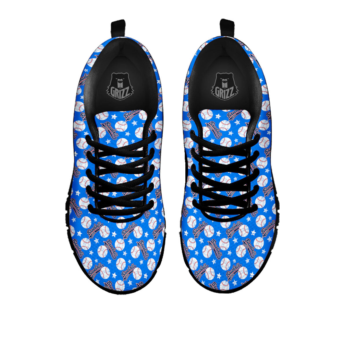Baseball Blue Print Pattern Black Sneaker-grizzshop