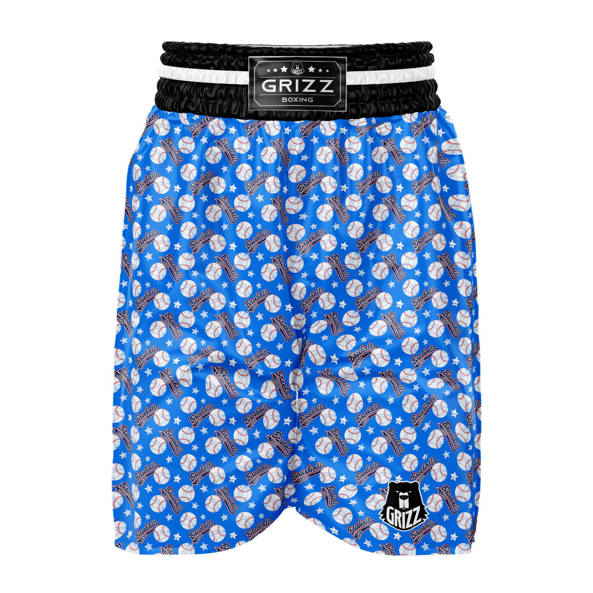 Baseball Blue Print Pattern Boxing Shorts-grizzshop