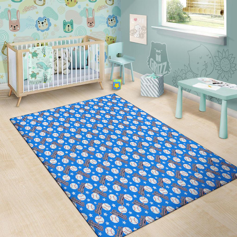 Baseball Blue Print Pattern Floor Mat-grizzshop