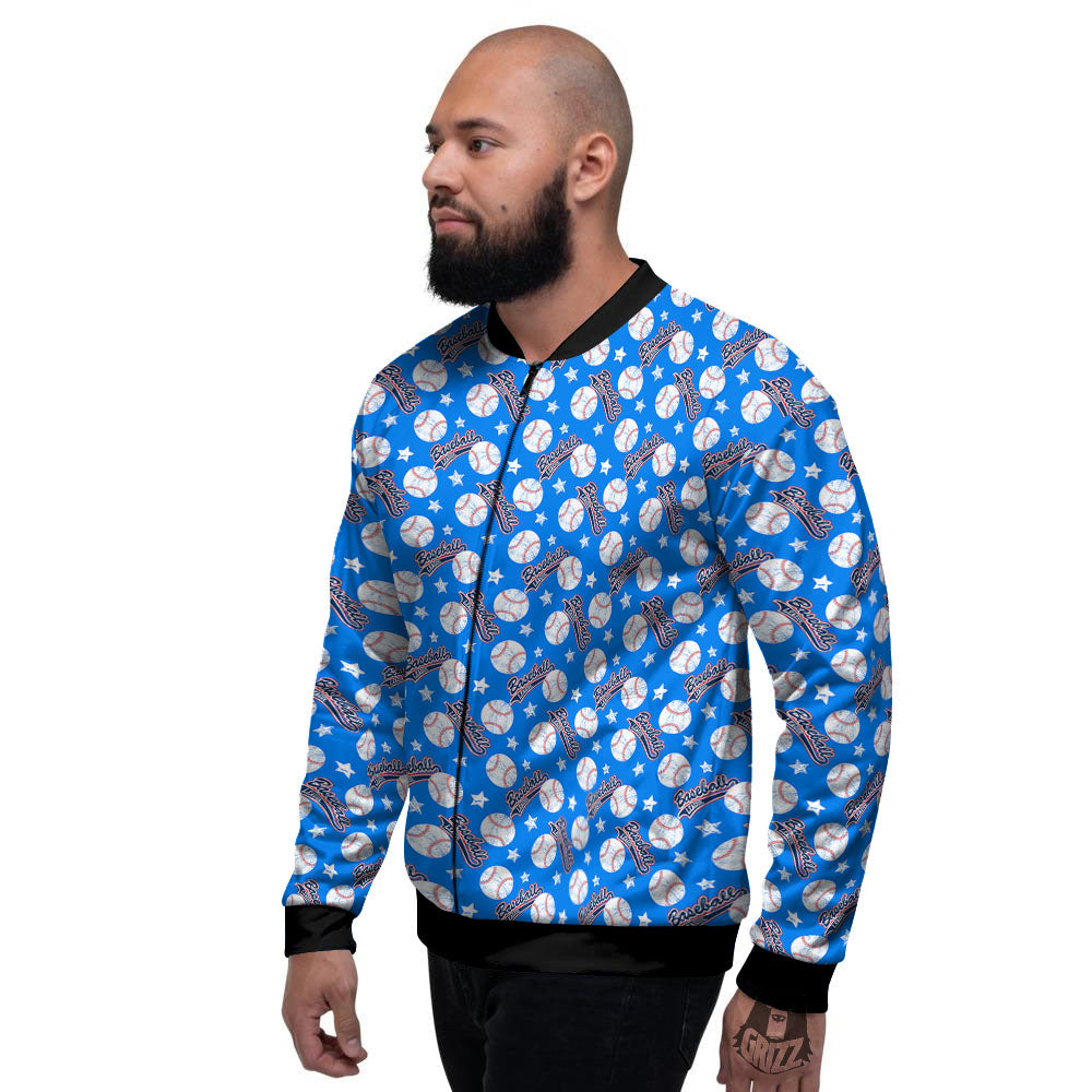 Baseball Blue Print Pattern Men's Bomber Jacket-grizzshop