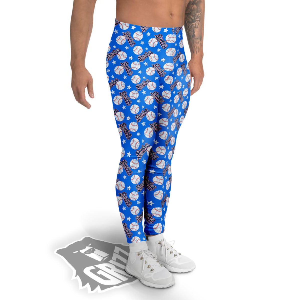 Baseball Blue Print Pattern Men's Leggings-grizzshop