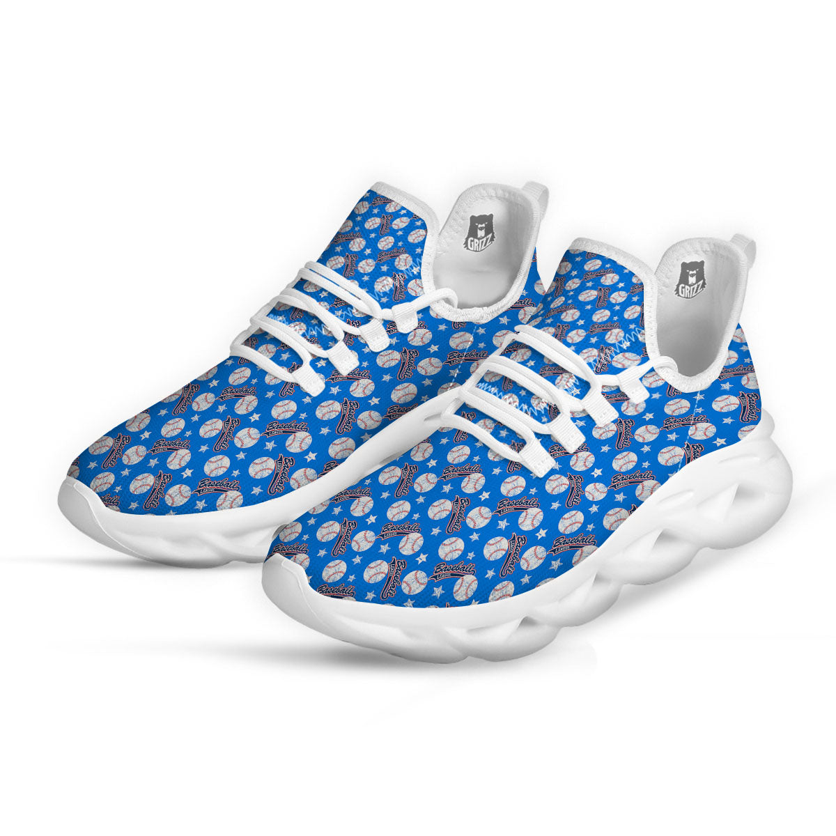 Baseball Blue Print Pattern White Running Shoes-grizzshop