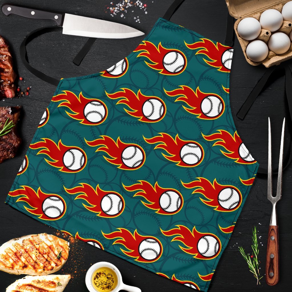 Baseball Fire Pattern Print Men's Apron-grizzshop