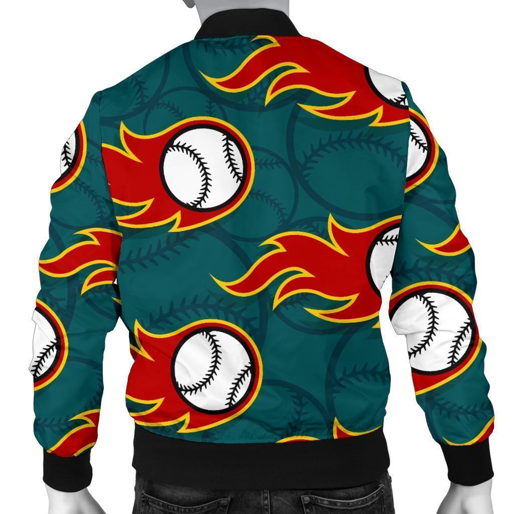 Baseball Fire Pattern Print Men's Bomber Jacket-grizzshop