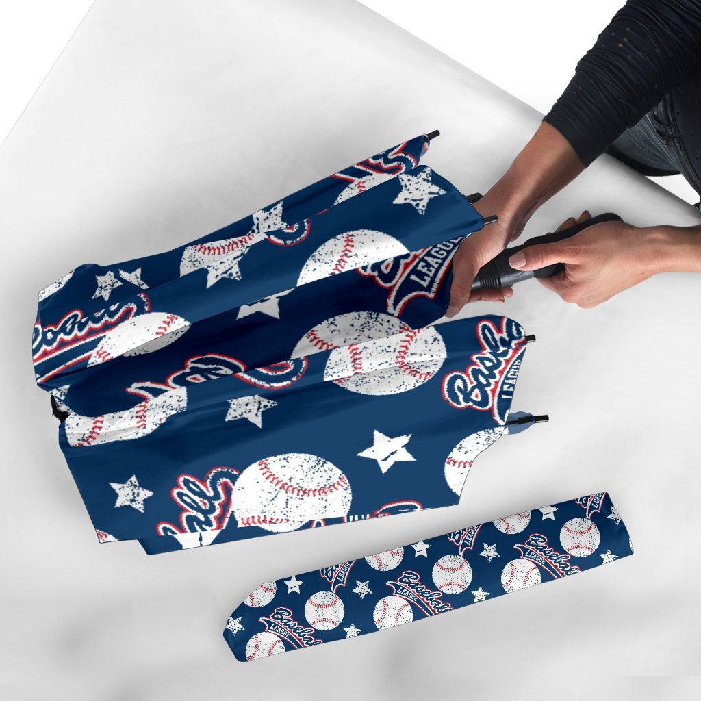 Baseball League Print Pattern Automatic Foldable Umbrella-grizzshop