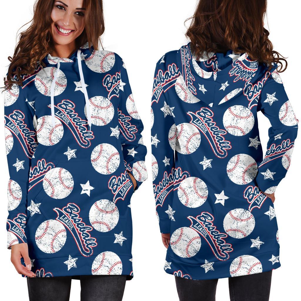 Baseball League Print Pattern Women Hoodie Dress-grizzshop
