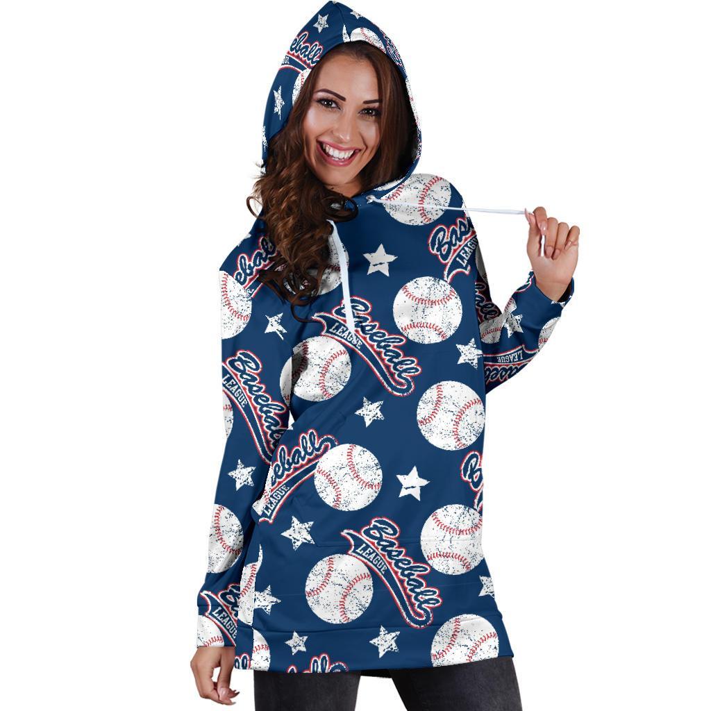 Baseball League Print Pattern Women Hoodie Dress-grizzshop