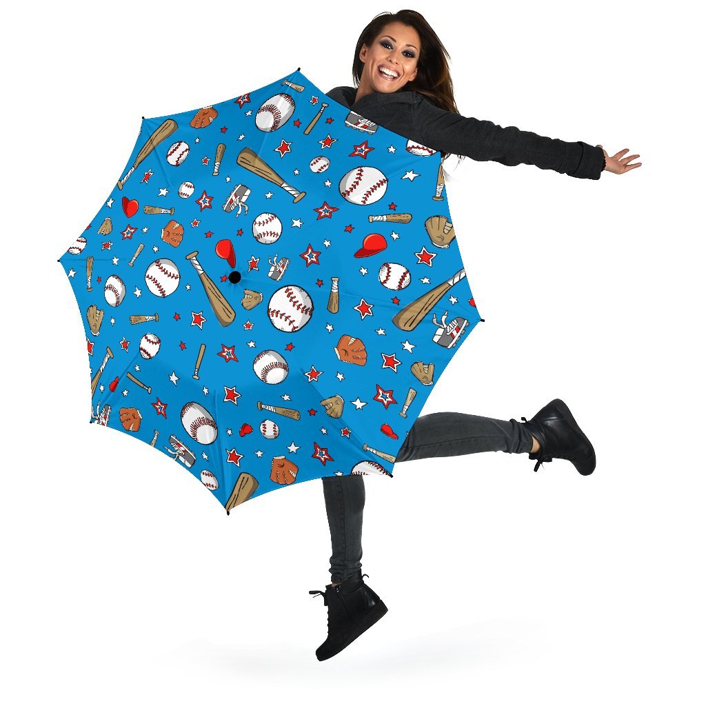 Baseball Pattern Print Automatic Foldable Umbrella-grizzshop