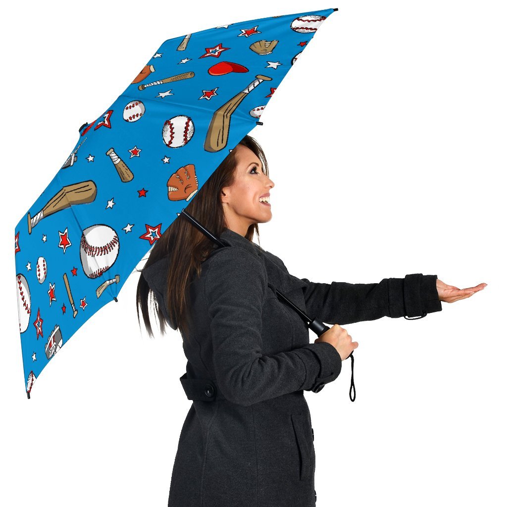 Baseball Pattern Print Automatic Foldable Umbrella-grizzshop