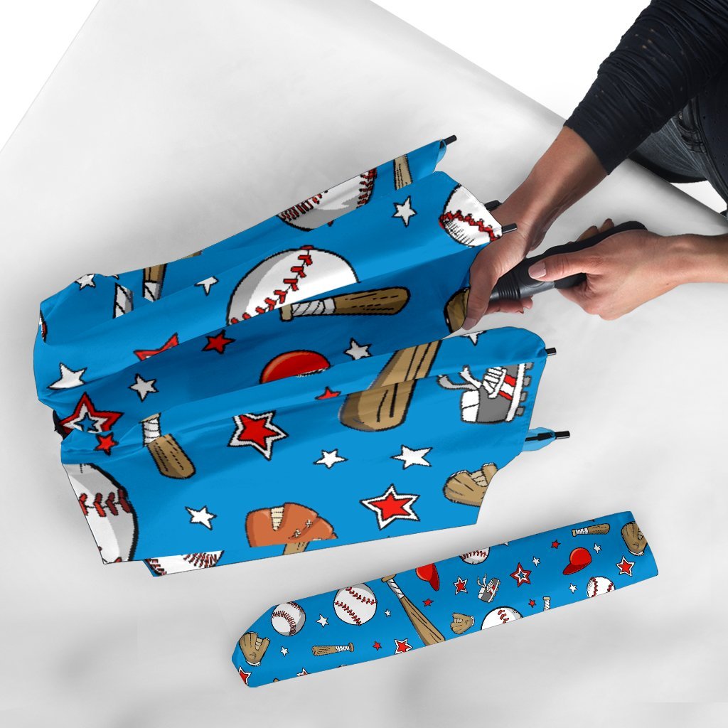 Baseball Pattern Print Automatic Foldable Umbrella-grizzshop