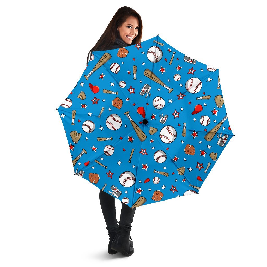 Baseball Pattern Print Automatic Foldable Umbrella-grizzshop