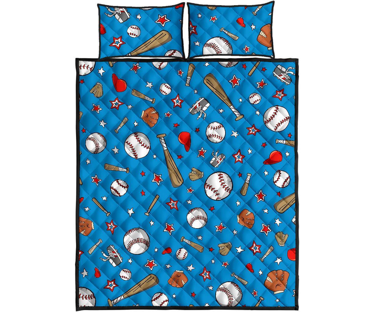 Baseball Pattern Print Bed Set Quilt-grizzshop