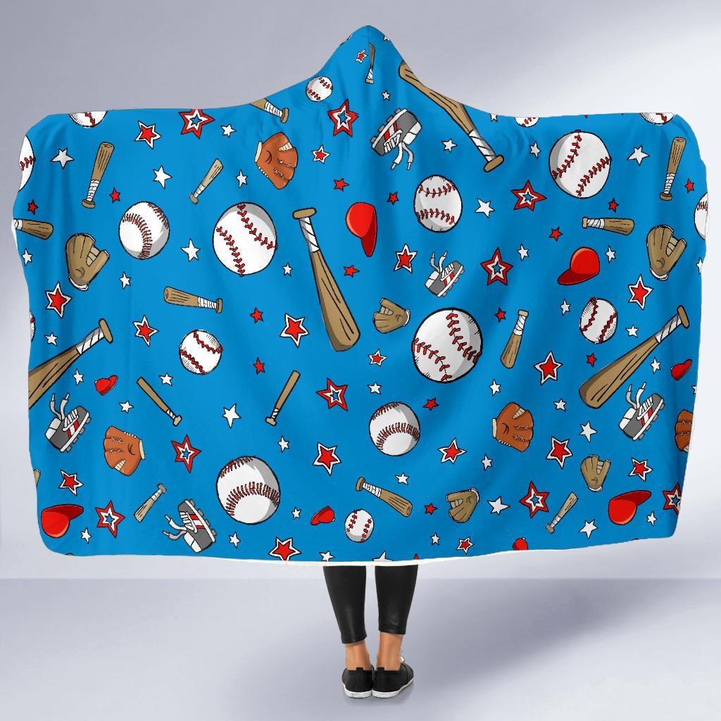 Baseball Pattern Print Hooded Blanket-grizzshop